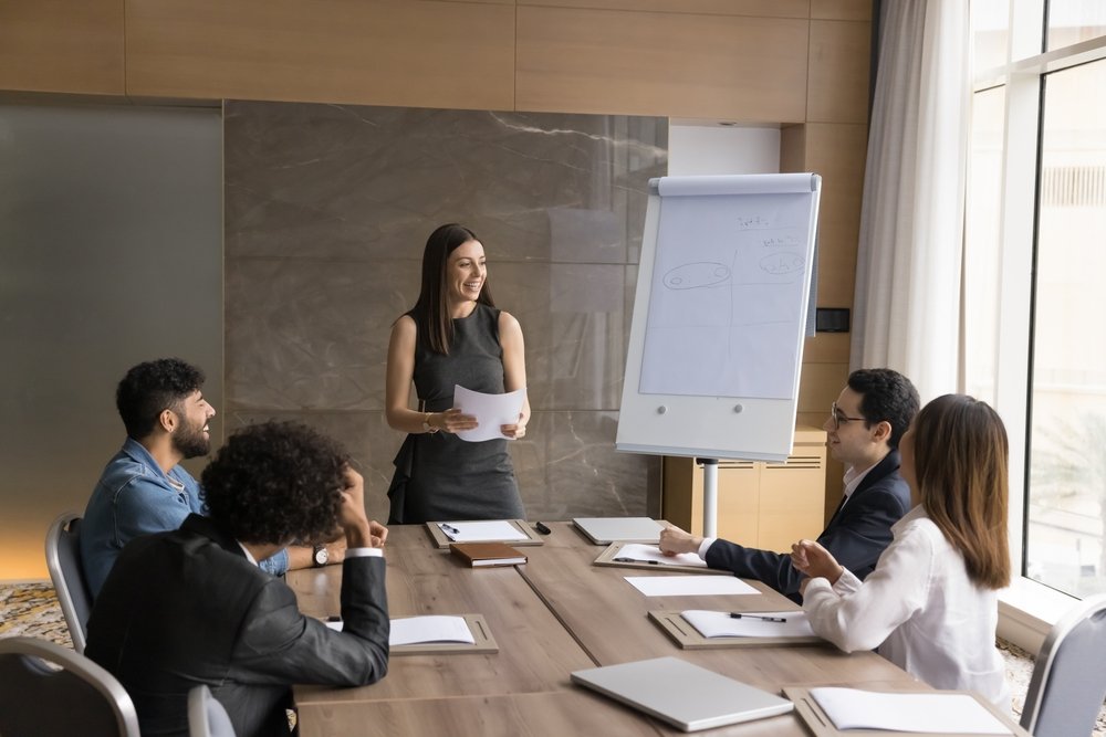 Corporate team engaged in a leadership excellence workshop activity